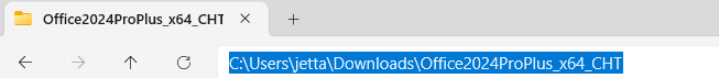 cd ~ enter cd .\Downloads\Office2024ProPlus_x64_CHT\Office2024ProPlus_x64_CHT  Step1_安裝Office2024.bat enter